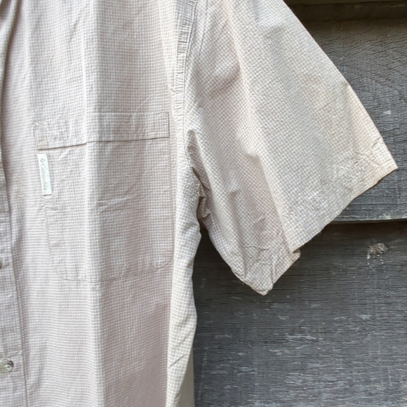 Columbia Mens Large Short Sleeve Button Up Cotton Shirt Plaid Tan and White - Picture 6 of 11